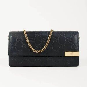 Gucci Guccissima Black Leather Chain Wallet